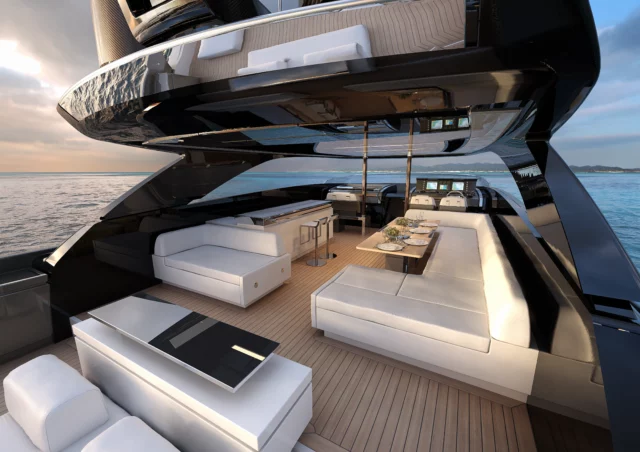 Riva 110'sun deck area