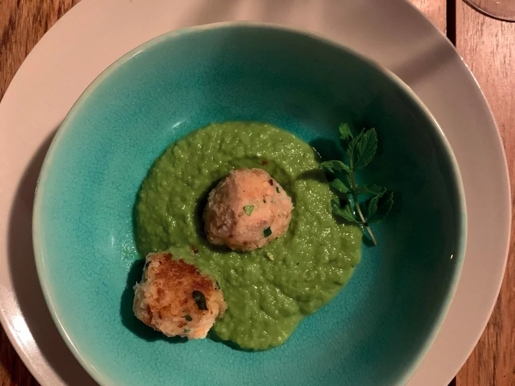 polpette di pesce crema piselli