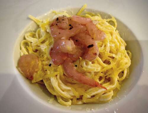 Tonnarelli alla crema di limone con gamberi crudi