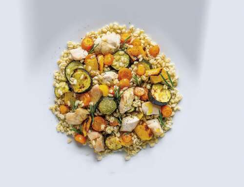 Orzo con pesce spada e verdure