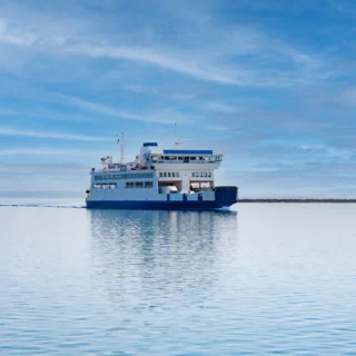 ferry at the entrance to the port